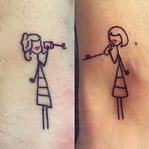 Mom and Daughter talk on phone. THis is a tattoo.
