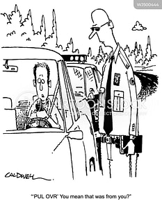 Cartoon Stock cartoon of an officer pulling over a driver who is texting on the phone and the driver asks, you mean that text was from you? artist: john caldwell.