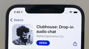 A cellphone screen, just the top half, before the clubhouse audio chat app opens.