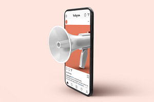 This is a graphic by Francis Scialabba. It depicts a megaphone poking out of the screen of a smartphone. The  graphic suggests that phones use devices to be attention grabbers.