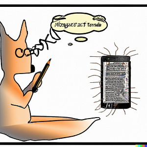 The Dall-E program produces a cartoon image of a wirefox terrier writing the dearsmartphone column