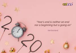 On a pink background rests an alarm clock, so it forms the number zero. Then 2020 is spelled out. The quote says :"year's end is neither an and nor beginning but a going on."