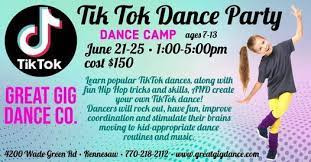 An ad for a Dance Camp called "TikTok Dance Party." Targeted to young girls.