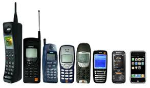 How mobile phones have evolved from bulky devices with antennas to small smartphones. 